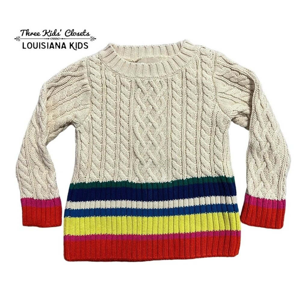 Peek XS (2-3Y) Rainbow Striped Cable Knit Sweater